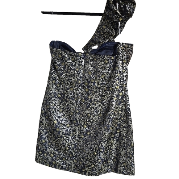 Monique Lhuillier Blue and Gold Sequin One Shoulder Cocktail Dress - Picture 8 of 11